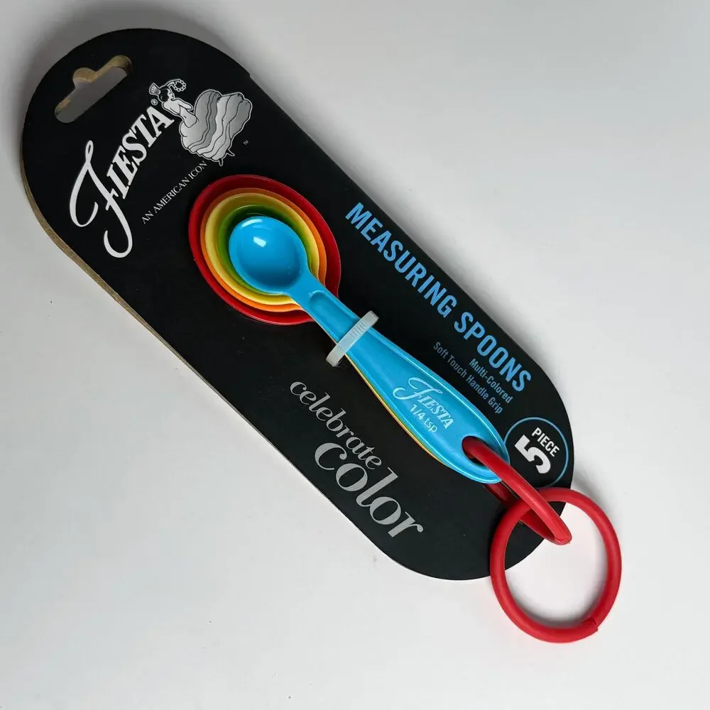 Fiesta Measuring Spoons Multi Color Plastic Soft Touch Handle Grip 5 Piece Set